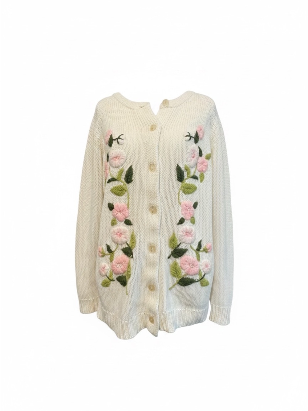 Vintage Sears Embroidered Floral Cardigan Sweater Cream Pink Cottagecore